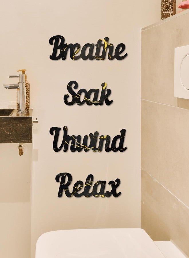 Putuo Decor Black Gold Bathroom Decor, Relax Soak Unwind Breathe Wall Decoration, Modern Marble Style Bathroom Accessories, Rustic Spa Wall Decorations for Home, Bedroom or Living Room - Image 5